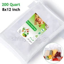 200 Quart Embossed Vacuum Sealer Bags 8"x12" Food Saver Storage Bag Precut 4Mil