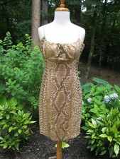 TRACY REESE Gold Metallic Reptile Print Cocktail Dress Sz 8, EUC