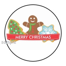 30 MERRY CHRISTMAS ENVELOPE SEALS LABELS STICKERS 1.5" ROUND GINGERBREAD COOKIES