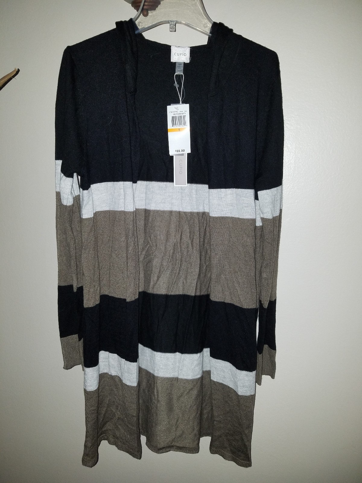 NWT $88 Cupio Hooded Striped Cardigan 