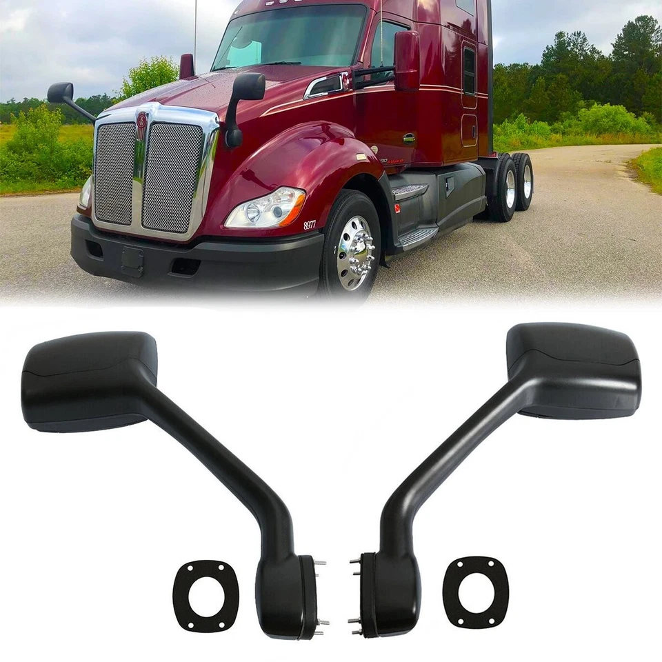 Par de espejos retrovisores con capucha negros lado izquierdo + derecho para Kenworth T680 Peterbilt 579 587 Foto 2 de 4