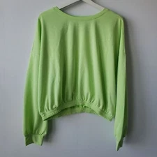 Elodies womens weatshirt size L elastic Waist neon green long cropped