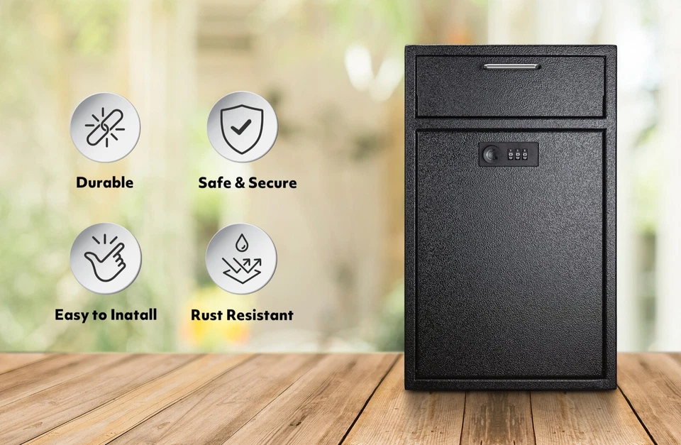 Mailbox Key Drop Box Front Locking Cabinet Anti-Theft Heavy Duty Steel Black - Image 4 of 4