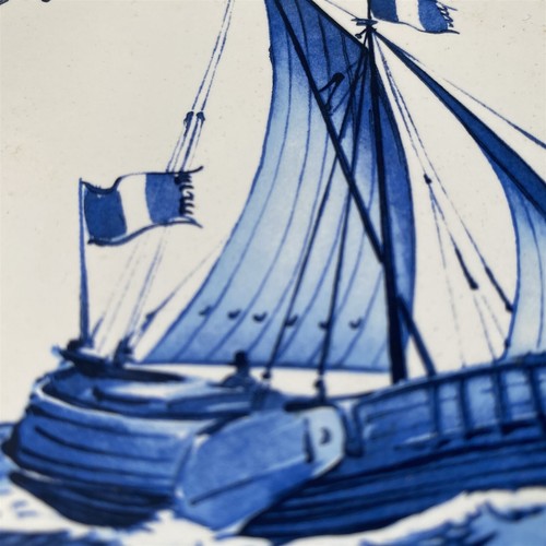 Vintage Blue White Tile Sailing Ship TK Bermuda Made in England 4" square - Picture 3 of 6