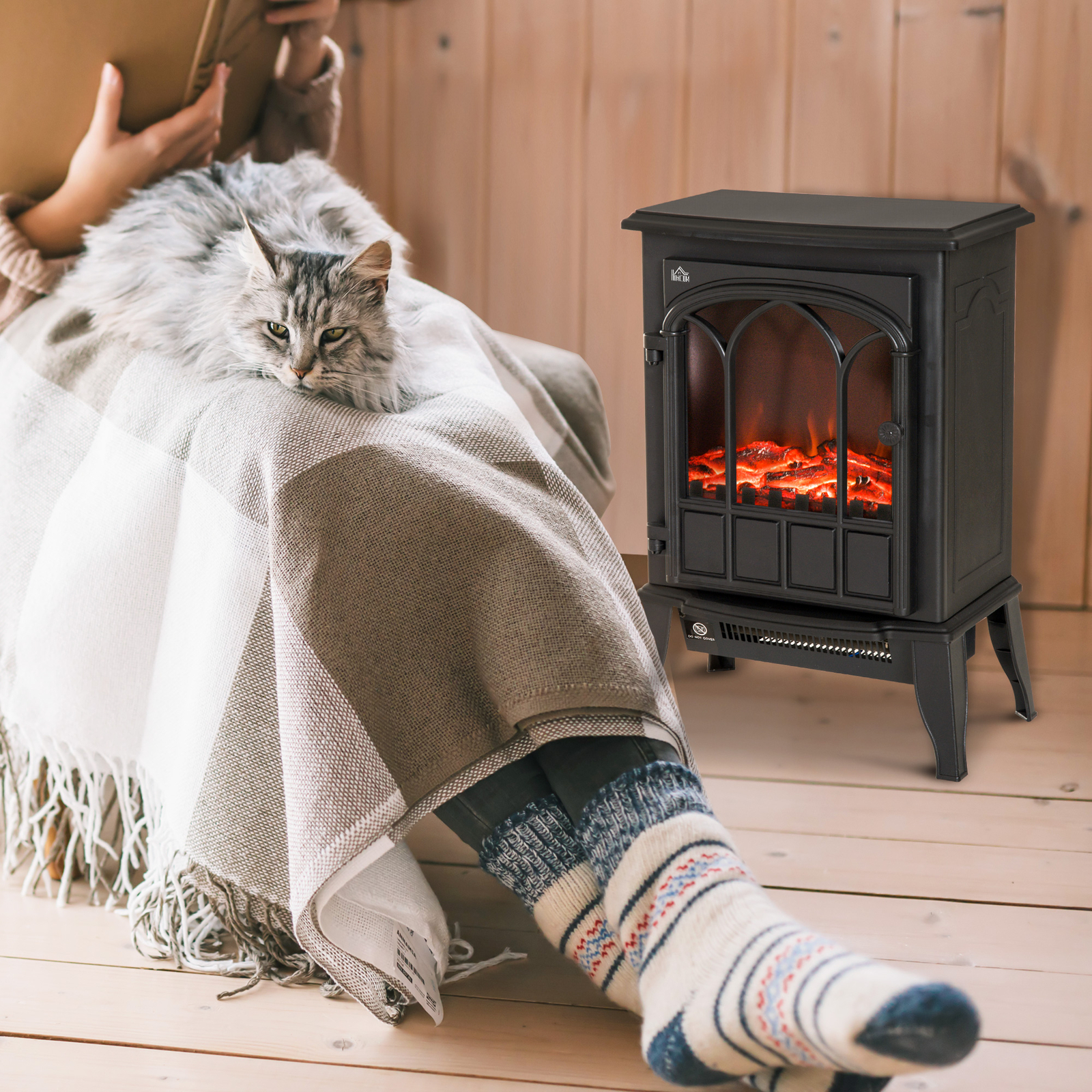 Freestanding Electric Fireplace Heater Black Stove w/ LED Flame Effect  Black | eBay