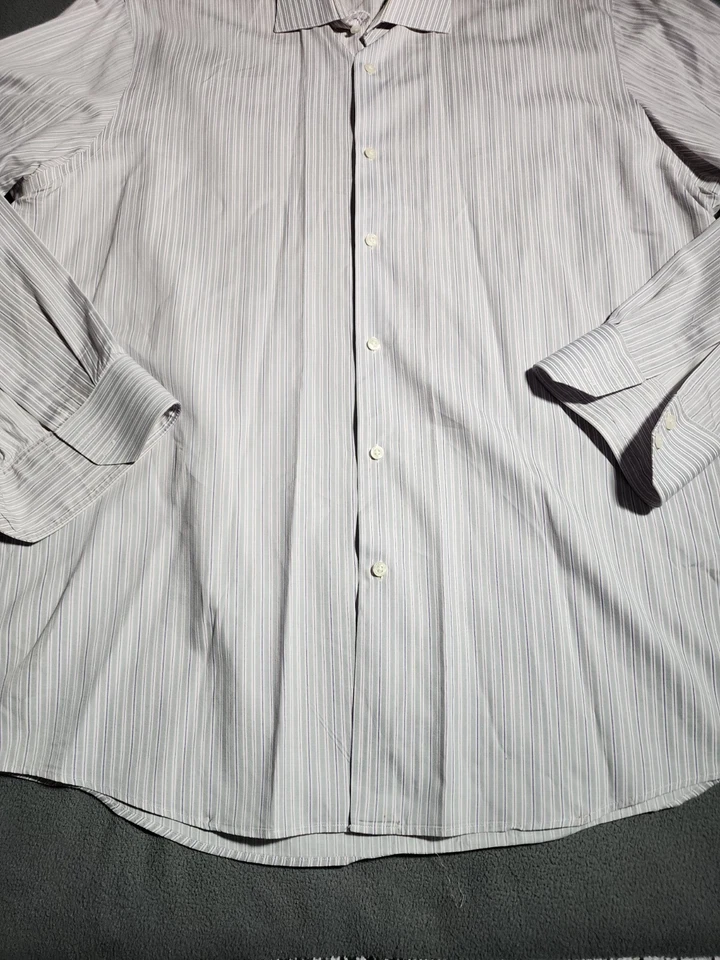 Vince Camuto 正装衬衫男式 17 码灰色紫色条纹纽扣长袖 — 第 3/4 张图片