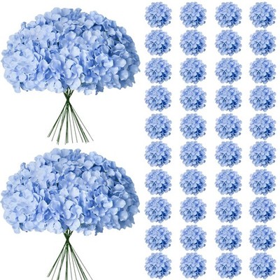 65Pcs Blue Hydrangea Artificial Flowers Bulk，Realistic Silk Fake Flowers with...