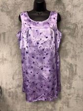 Vintage Y2K Womens Satin Floral Print Shift Dress XL Purple Fairy HOCO Romantic