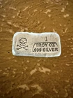 1 Ounce .999 Fine Silver Skull and Crossed Bones Hand Poured Bar Ingot Bullion