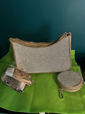 Hello 3 Am Beige And Rhinestone  Crossbody And Colin Purse