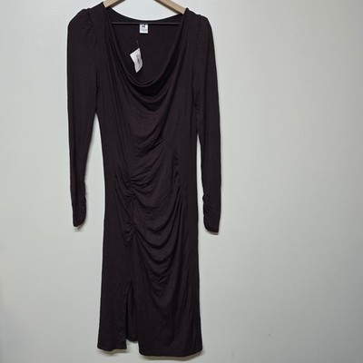 Peruvian Connection D Orsay Dress Small Brown Long Sleeve Ruched Cowl Neck Midi