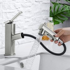 Single Hole Bathroom Pull Out Faucet with Rotating Spout, One Handle Faucet f...
