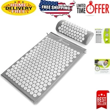Grey Acupressure Mat with Pillow - 8,910 Healing Points for Back & Neck Relief