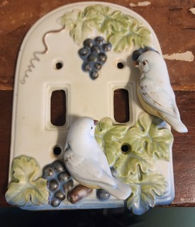 Vintage Takahashi Ceramic Double Light Switch Porcelain Plate Birds