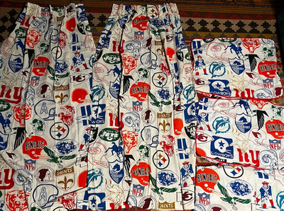 #ad Rare Vintage 70s NFL Logo Sears Bedding Flat Sheet Pillowcase Curtain Drape Set $99.99