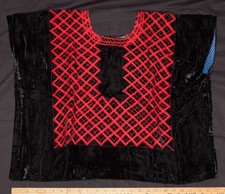 Beautiful Vintage Handcrafted Guatemalan Huipil Red Embroidery on Black Velvet