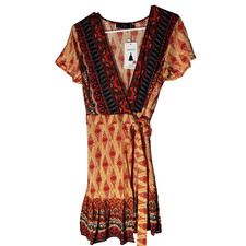 ZESICA Women's Bohemian Printed Wrap Dress --Size Small