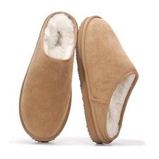 Men's 100 Genuine Leather Shearling Memory Foam Slippers 8.5 Chestnut Suede