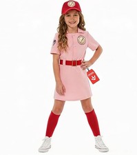 Girls Pink Baseball Player Costume  Hat Socks Kids League of Their Own Dress
