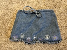 Vintage Cherokee Girls 2T Denim Floral Embroidered A-Line Short Skirt