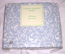 NEW Queen Sheet Set 4 Pieces Laura Ashley Home 100 Cotton Light Blue White NIB