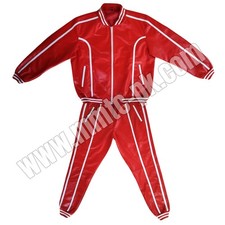 RED LEATHER TRACK SUIT WITH WHITE STRIPES 2XL JACEKT XL PANT
