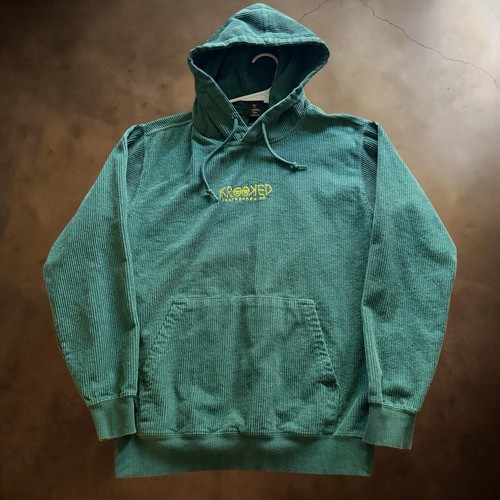 Krooked Skateboarding Hoodie Mens S Green Corduroy Long Sleeves Hooded Pullover