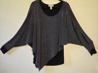 Joseph Ribkoff Womens 8 Tunic Top Black Metallic Asymmetrical Elegant Layered 