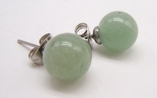 VTG JADE BALL STUD EARRINGS STERLING CHINESE 8MM