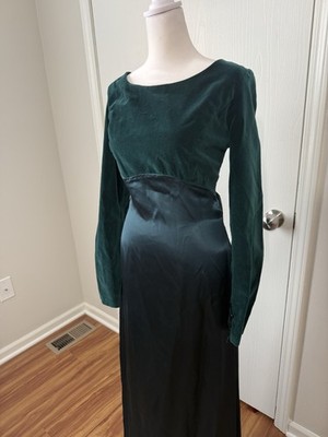 Vintage Emerald Green Velvet Satin Long Sleeve Formal Evening Gown Princess  | eBay