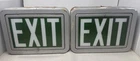 2 Vintage Lighted Glass Exit Sign - Green And White Glass Metal Frame Union Made