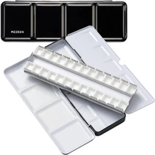 Empty Watercolor Paint Palette: Travel Water Color Palette Tin with 24 Half Pans