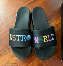 Astroworld Wish You Were Here Men's Black Rubber Logo Slide Sandals US 10