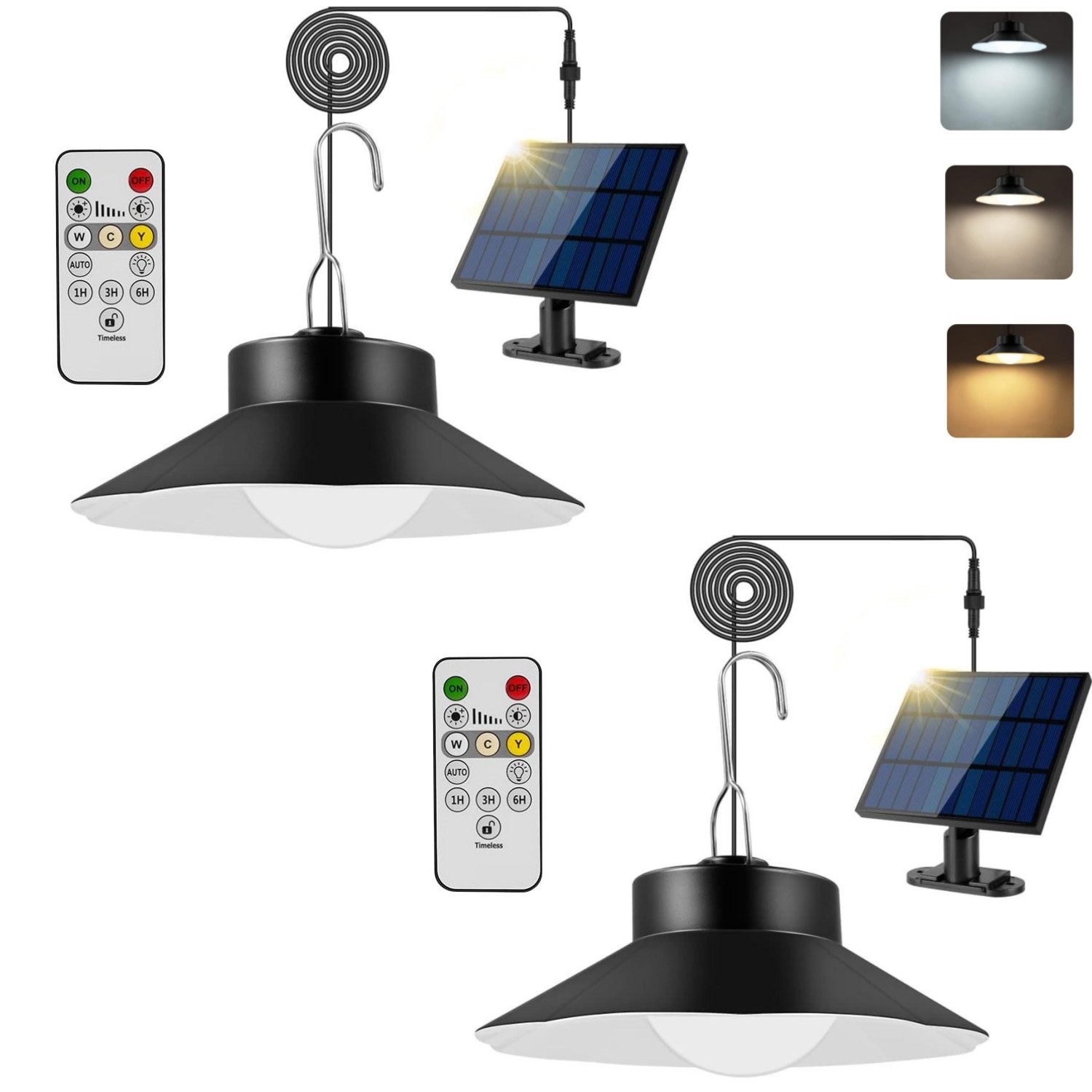 2Pack 40LED Solar Power Pendant Lights In/Outdoor Gazebo Porch Hanging Shed Lamp
