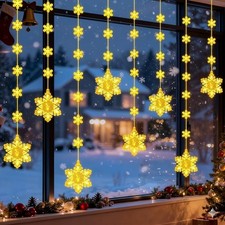 Christmas Snowflake Window Curtain Lights Warm White USB Powered & Waterproof