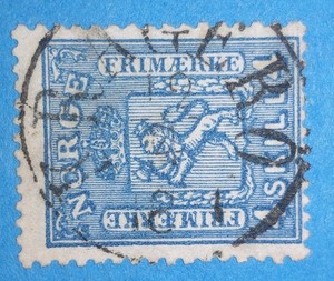 + 1867 Norway Kragero Skandinavian Lion 4 Skilling used #14