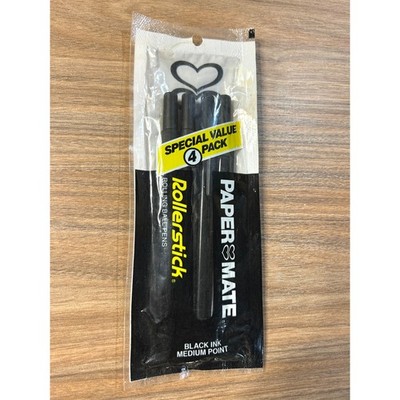 Vintage 1985 Paper Mate Rollerstick Pens 4 Pack Black Ink Sealed USA Made