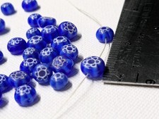 2003 stock 100 Round Blue Millefiori Beads 4mm to 7mm glass opaque 1mm hole