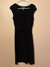 Lauren Ralph Lauren Women's Black Midi Dress Size 2 Sleeveless V Neck Stretch