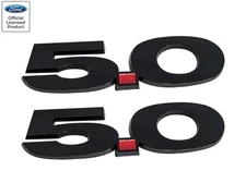 2011-14 Mustang GT 5.0 Liter Gloss Black & Red Fender Emblems - 5.5" Long Pair