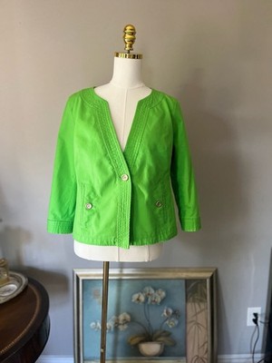 Talbots Petites Apple Green V-Neck Collarless Blazer Jacket