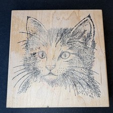 Mail Expressions Adorable Kitten Large Cat Face Rubber Stamp 712M
