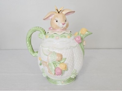 Vintage Tammany Devine Bunny Teapot, Tulip Rabbit Tea Pot, Easter Kitchen Decor