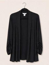 CJ Banks Black Open-Front Cardigan with Ruche...