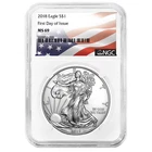 2018 $1 American Silver Eagle NGC MS69 FDI Flag Label