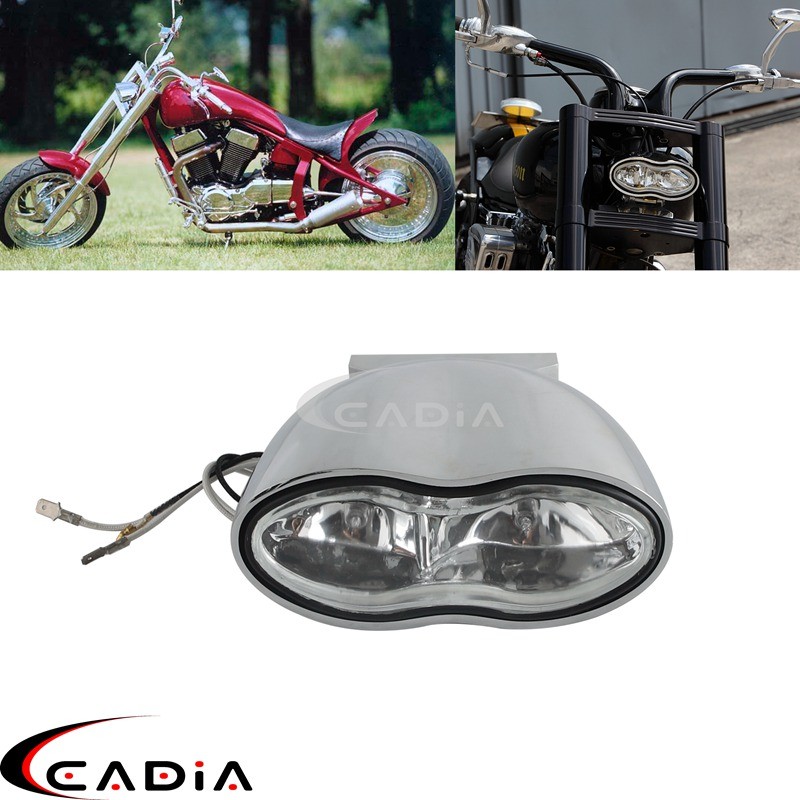 Chrome Dual Wave Headlight Headlamp For Harley Chopper Bobber Cafe Racer Custom