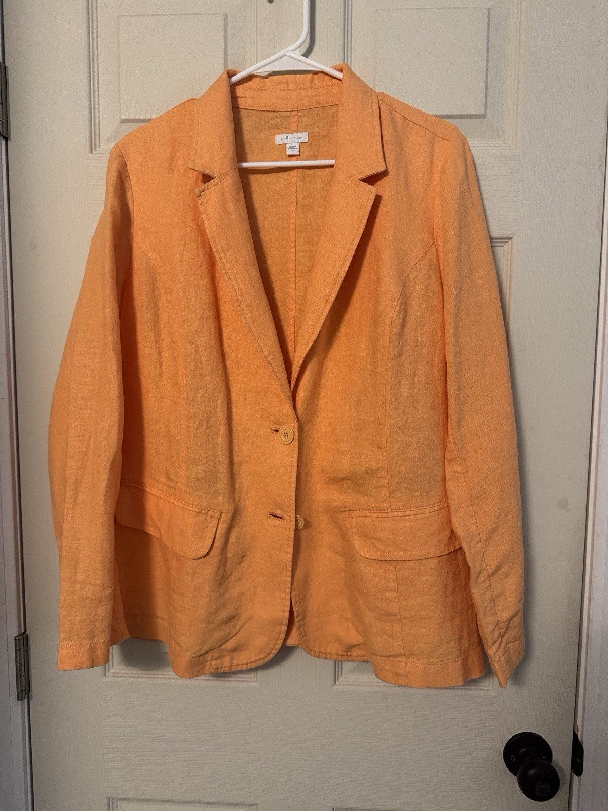 J. Jill Love Linen Orange Button Front Blazer Jacket Collared Pockets M