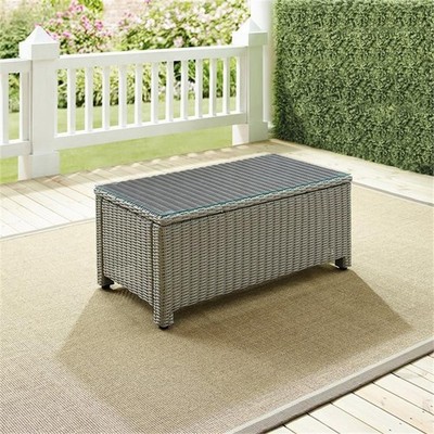 Pemberly Row 40'' Glass Top Wicker Patio Coffee Table in Gray