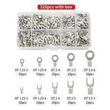 320pcs Assorted Non-Insulated Ring Fork U-type Crimp Terminal Wire Connector Kit