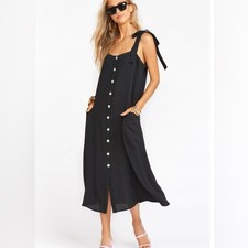 Show Me Your MuMu Lucas Black Midi Dress Tie Straps Pockets SZ S EUC